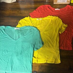 V-Neck T-Shirts in Red, Yellow, and Teal